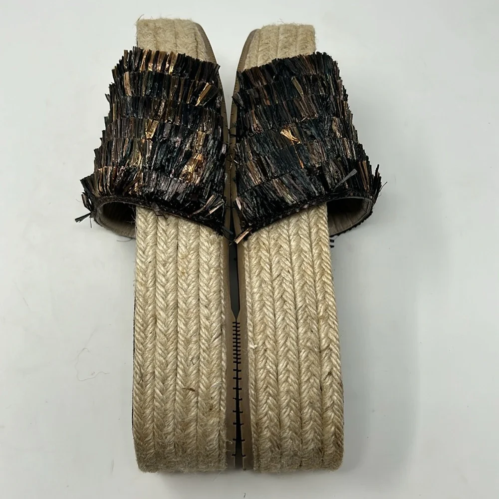 Paloma Barcelo Brown Raffia Espadrille Slip On Slide Platform Sandals EU Size 39